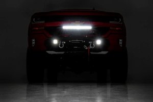 Chevrolet Silverado 1500 Winch Mount Kit - Rough Country - EXO with 20in Black Series Single-Row LED Light bar and Flush Mount Black-Series LED Cubes - Black - '07-'18